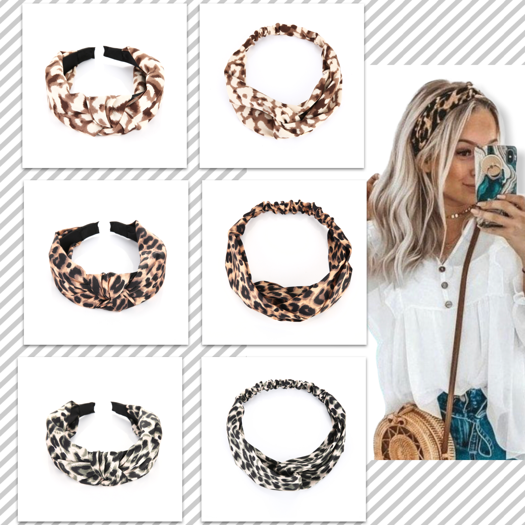 Diadeem silk leo zwart/grijs print