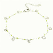 Enkelbandje met kleuren steentjes en muntjes leo motief - groen - enkelbandje