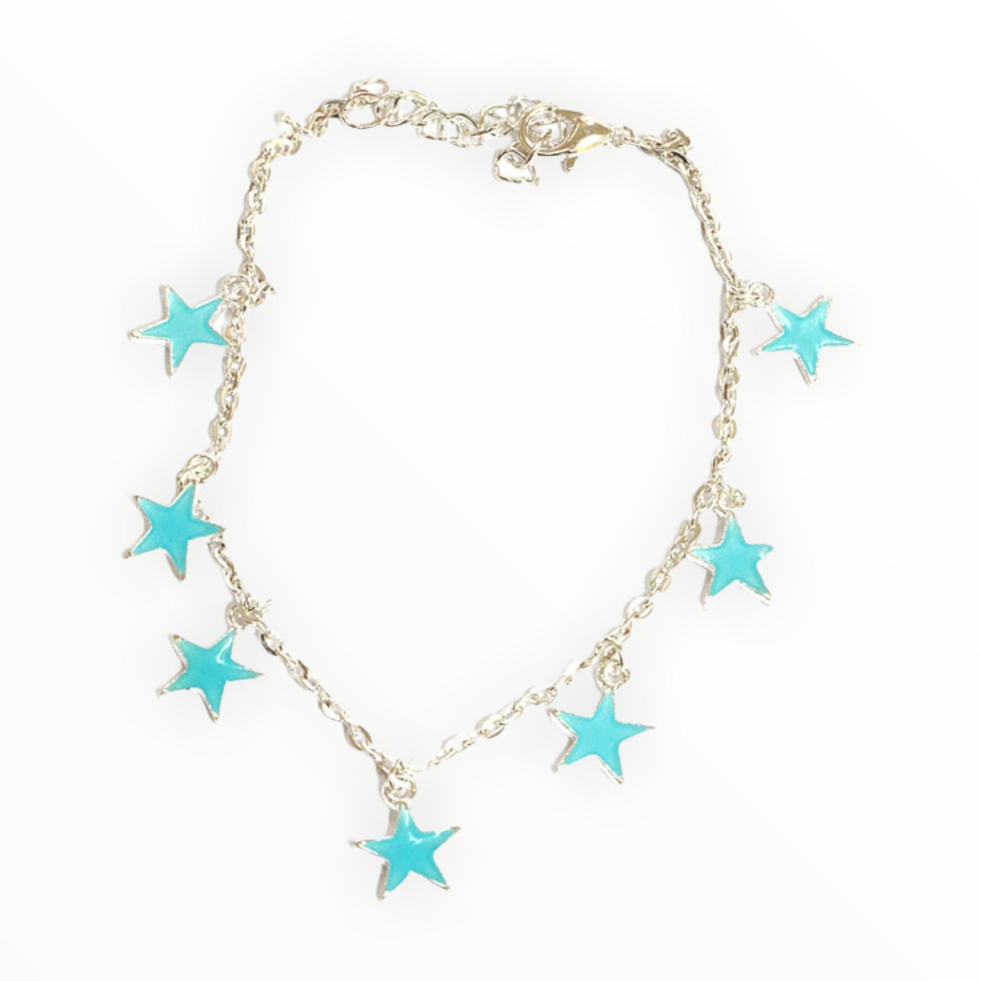 Enkelbandje verstelbaar met gekleurde sterretjes - blauw - enkelbandje