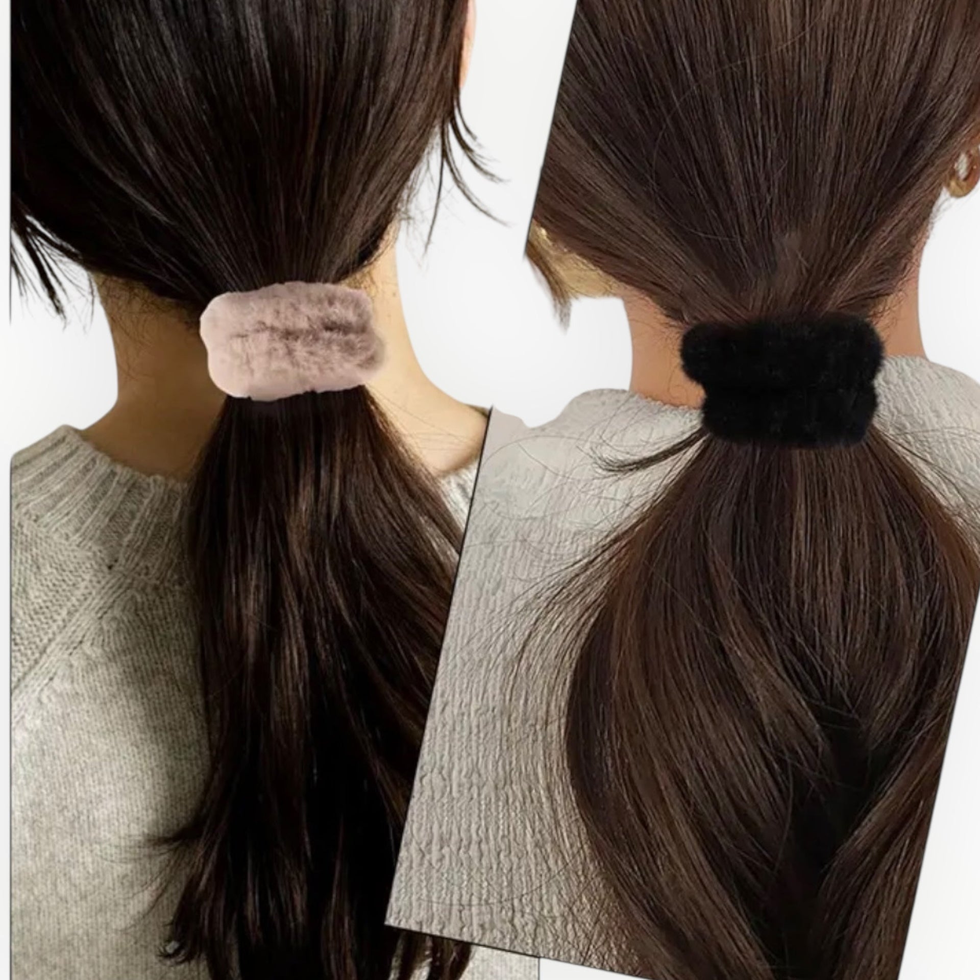 Fluffy haarelastieken set – zacht warm & stijlvol naturel tinten (4 stuks)