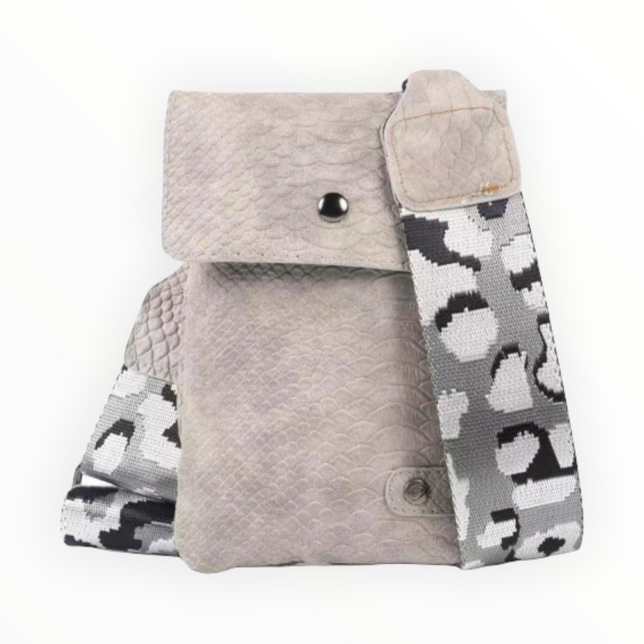 Grijs telefoontasje met geweven band - handtassen