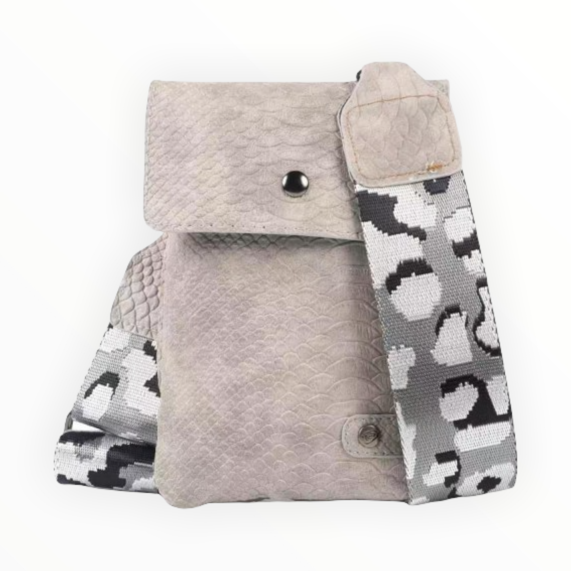 Grijs telefoontasje met geweven band - handtassen