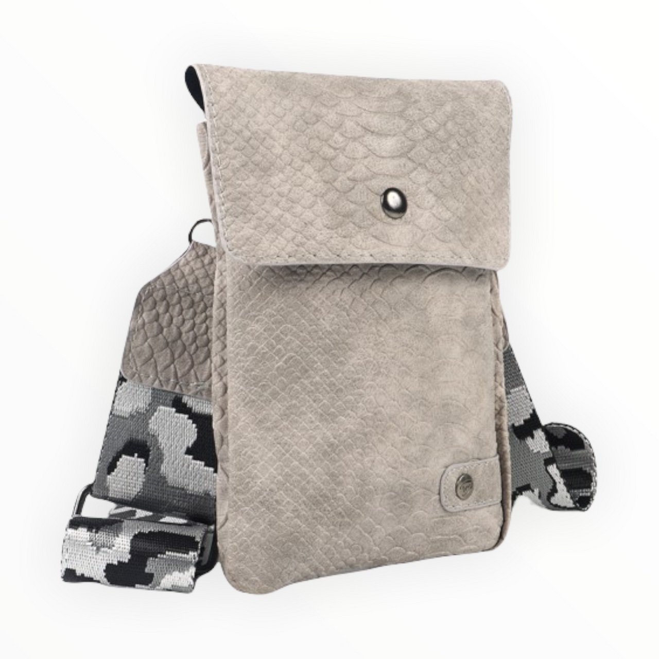 Grijs telefoontasje met geweven band - handtassen