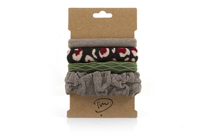 Groen / taupe haarelastiekjes - haaraccessoire