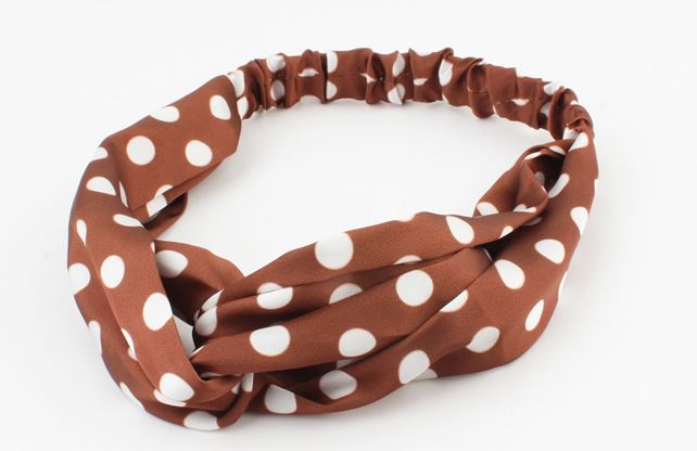 Haarband / bandana met elastiek bruin dots - haarband