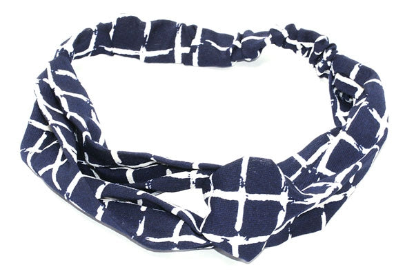 Haarband elastisch blauw - wit ruit 006b
