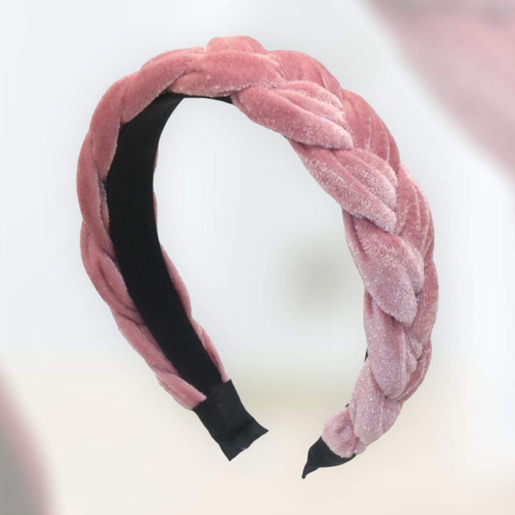 Diadeem fluweel gevlochten haarband roze