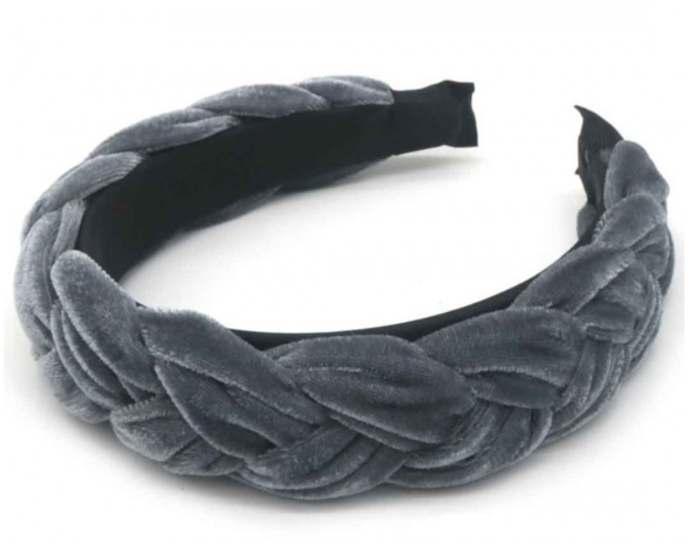 Diadeem fluweel gevlochten haarband grijs