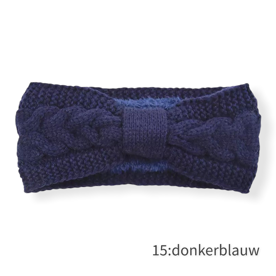 Haarband / oorwarmer winterwarm breisel met fleece voering - donkerblauw