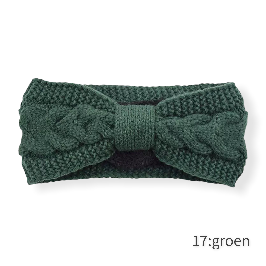 Haarband / oorwarmer winterwarm breisel met fleece voering - groen