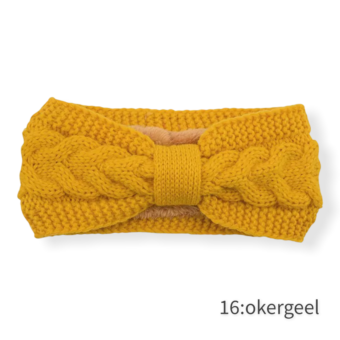 Haarband / oorwarmer winterwarm breisel met fleece voering - okergeel