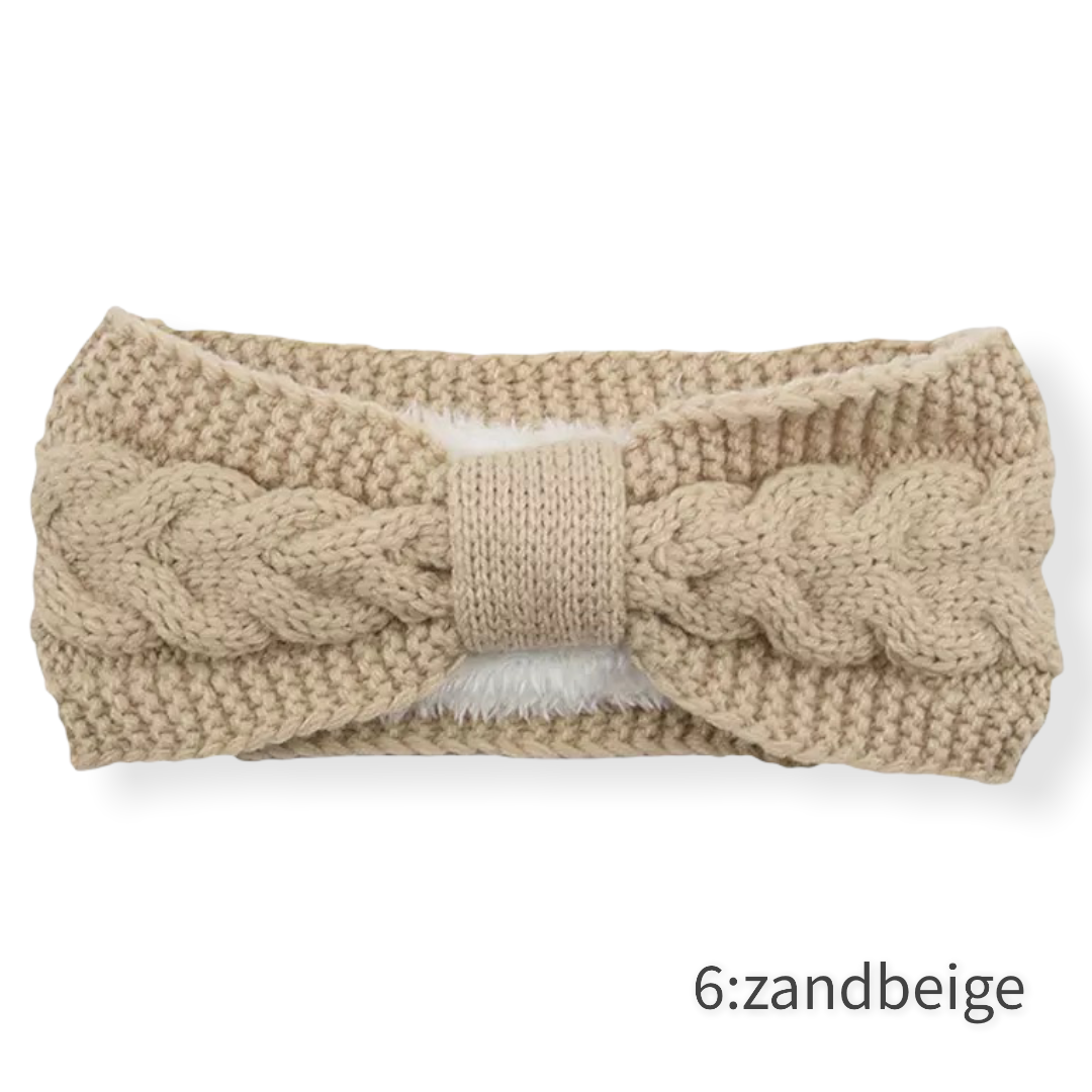Haarband / oorwarmer winterwarm breisel met fleece voering - zandbeige