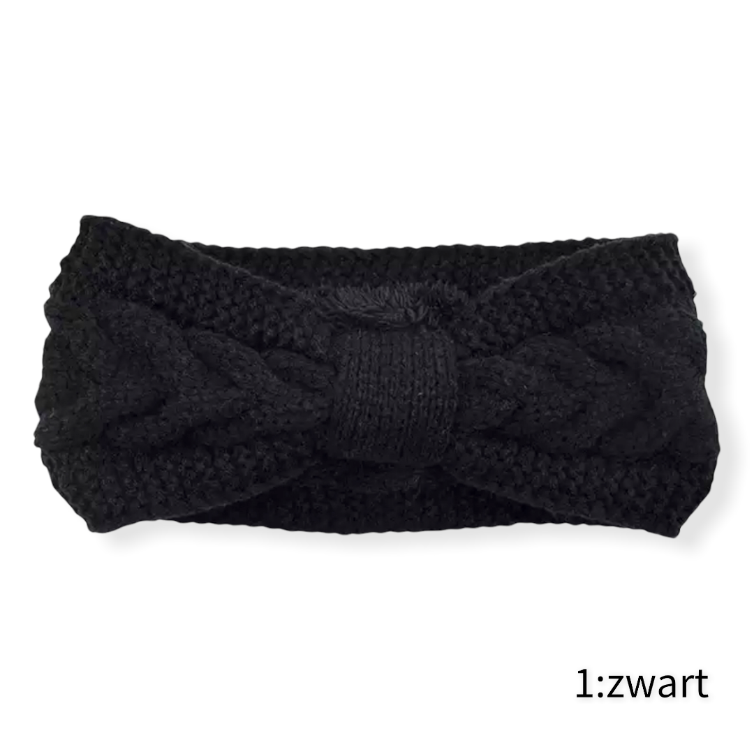 Haarband / oorwarmer winterwarm breisel met fleece voering - zwart