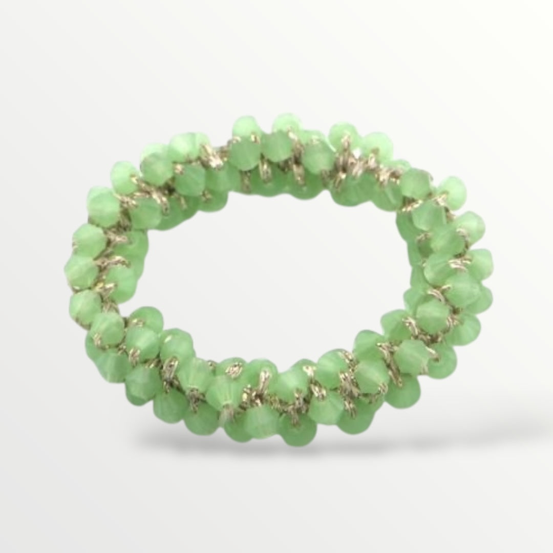 Haarelastiek met glaskraaltjes - groen - haarelastieken