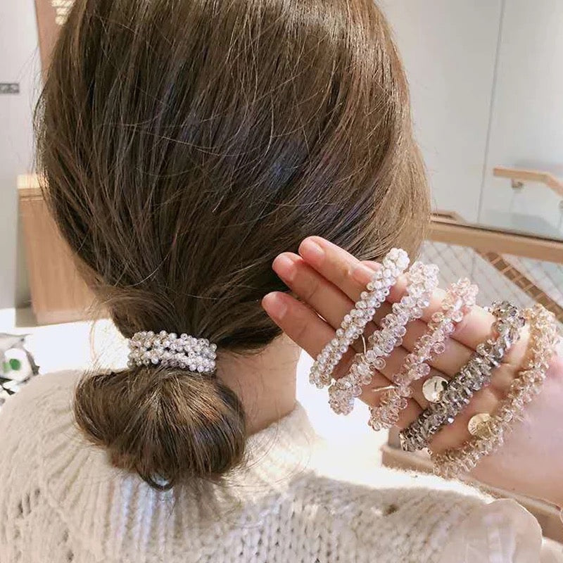 Haarelastiek met mini-parel kraaltjes - haaraccessoire