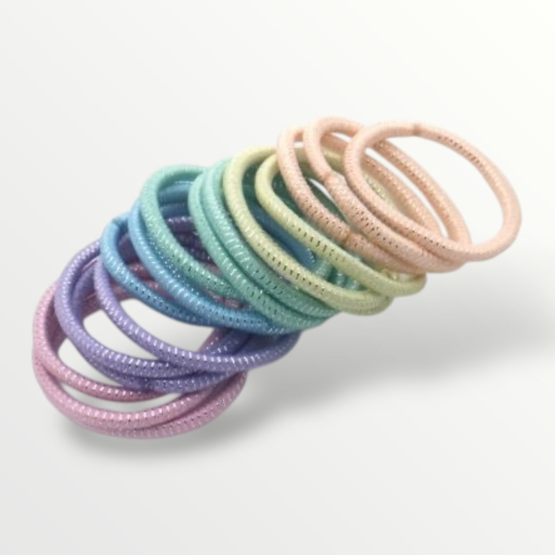 Haarelastiek set – 18 stuks glanzende pastel kleurenmix - haarelastieken