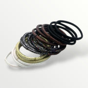 Haarelastiek set – 18 stuks glanzende zwart kleurenmix - haarelastieken