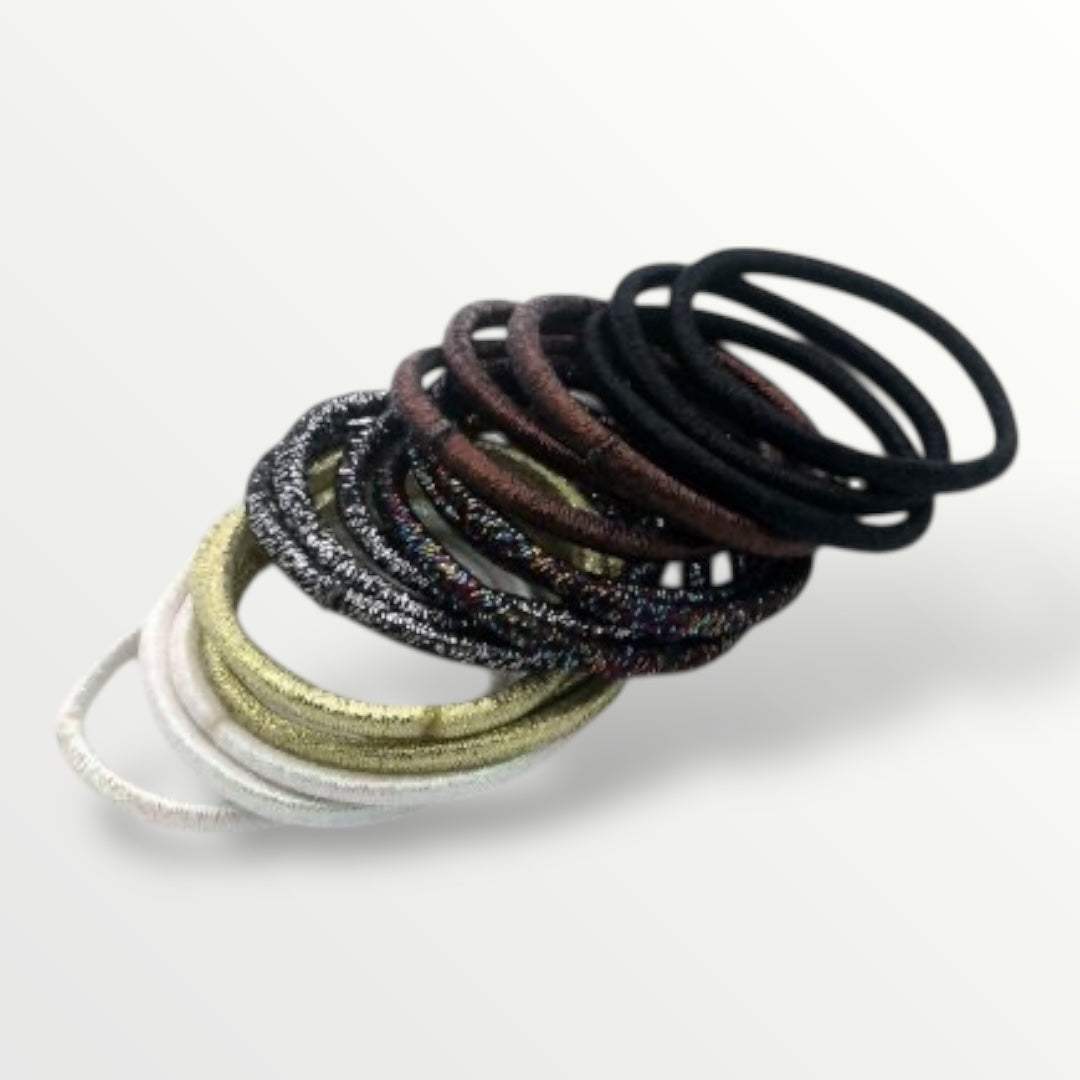 Haarelastiek set – 18 stuks glanzende zwart kleurenmix - haarelastieken