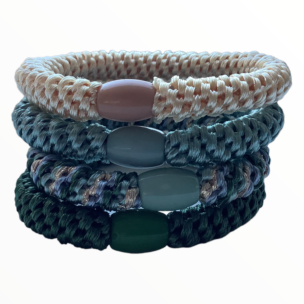 Haarelastiekjes - armbandjes knekkie 4 stuks groen beige mix - haaraccessoire