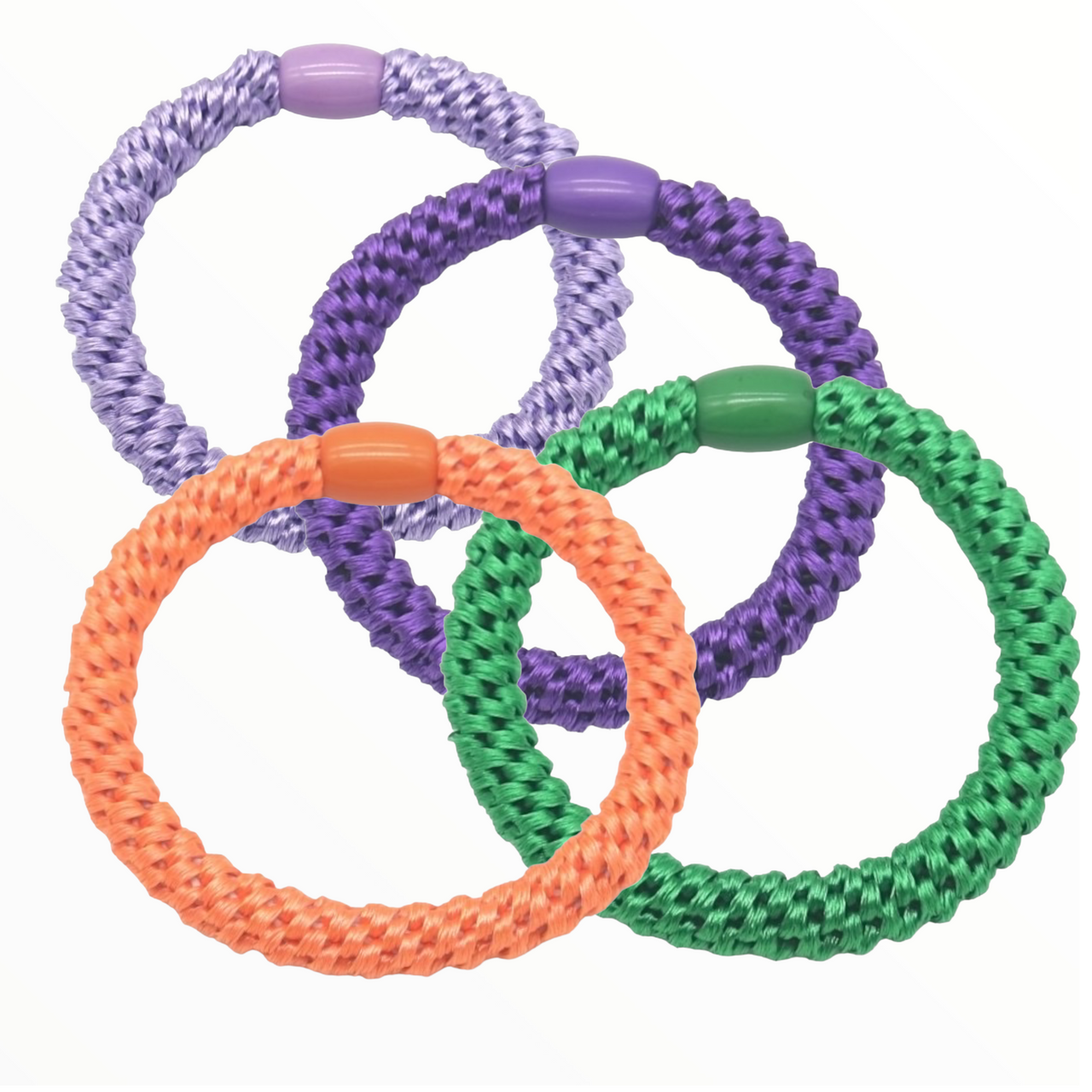 Haarelastiekjes - armbandjes knekkie 4 stuks groen-oranje-paars - haaraccessoire