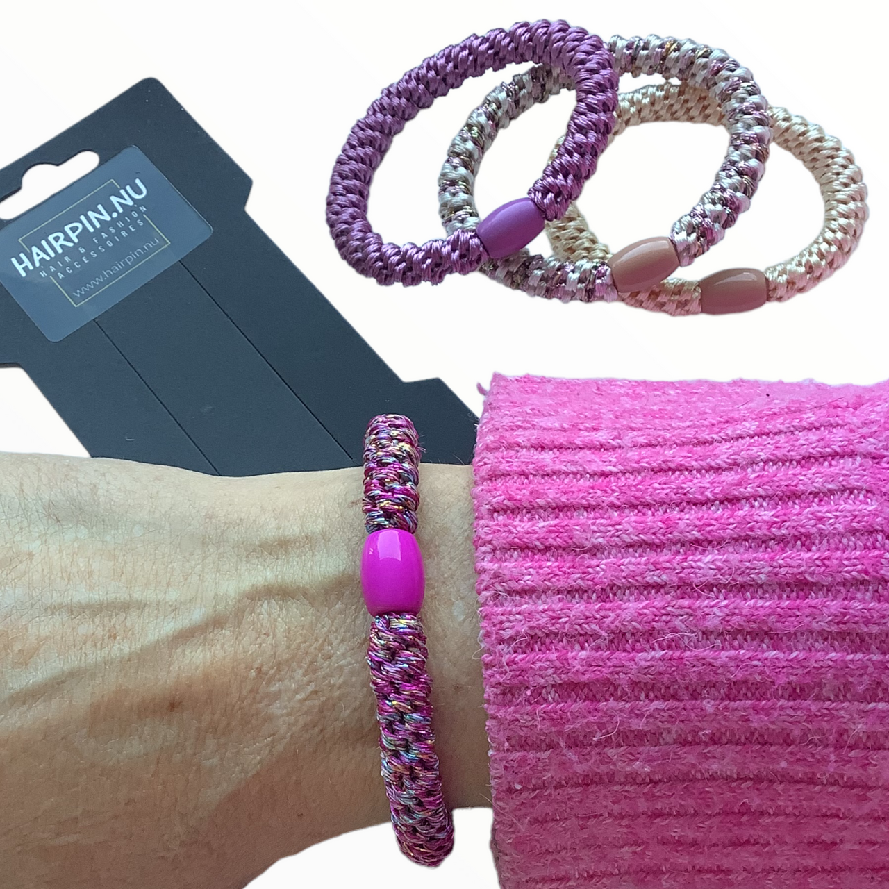 Haarelastiekjes - armbandjes knekkie 4 stuks roze lila beige mix - haaraccessoire