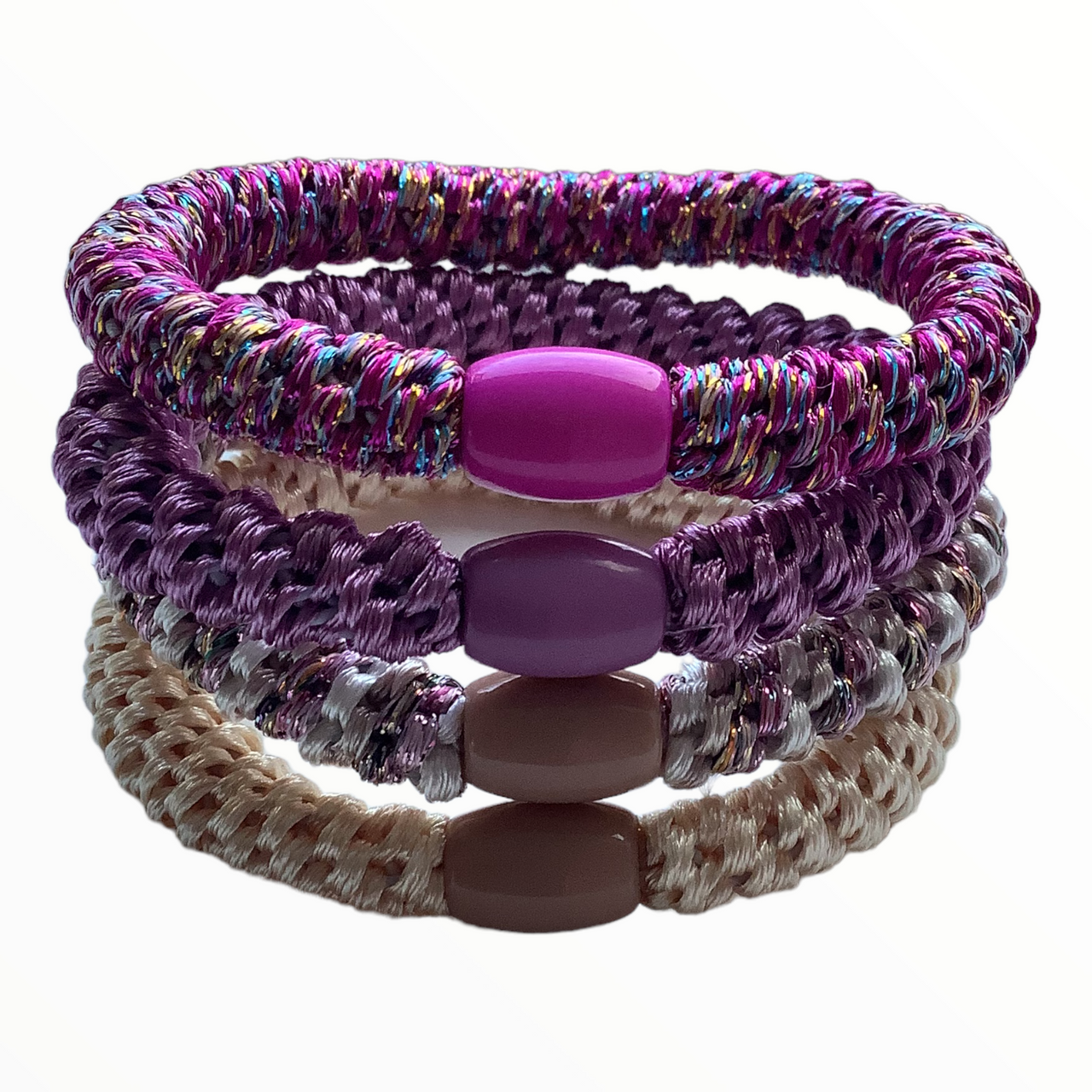 Haarelastiekjes - armbandjes knekkie 4 stuks roze lila beige mix - haaraccessoire