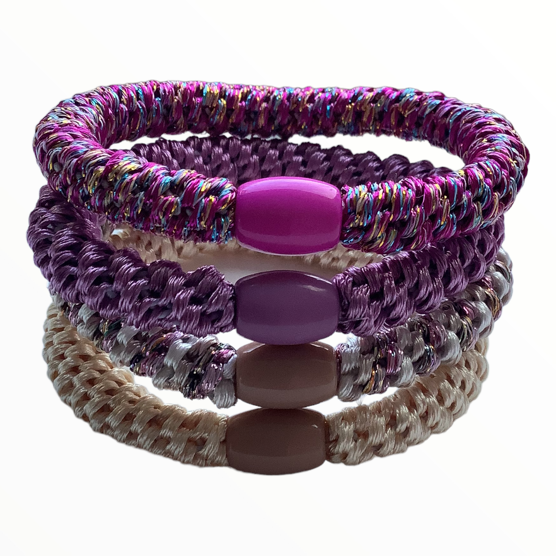 Haarelastiekjes - armbandjes knekkie 4 stuks roze lila beige mix - haaraccessoire