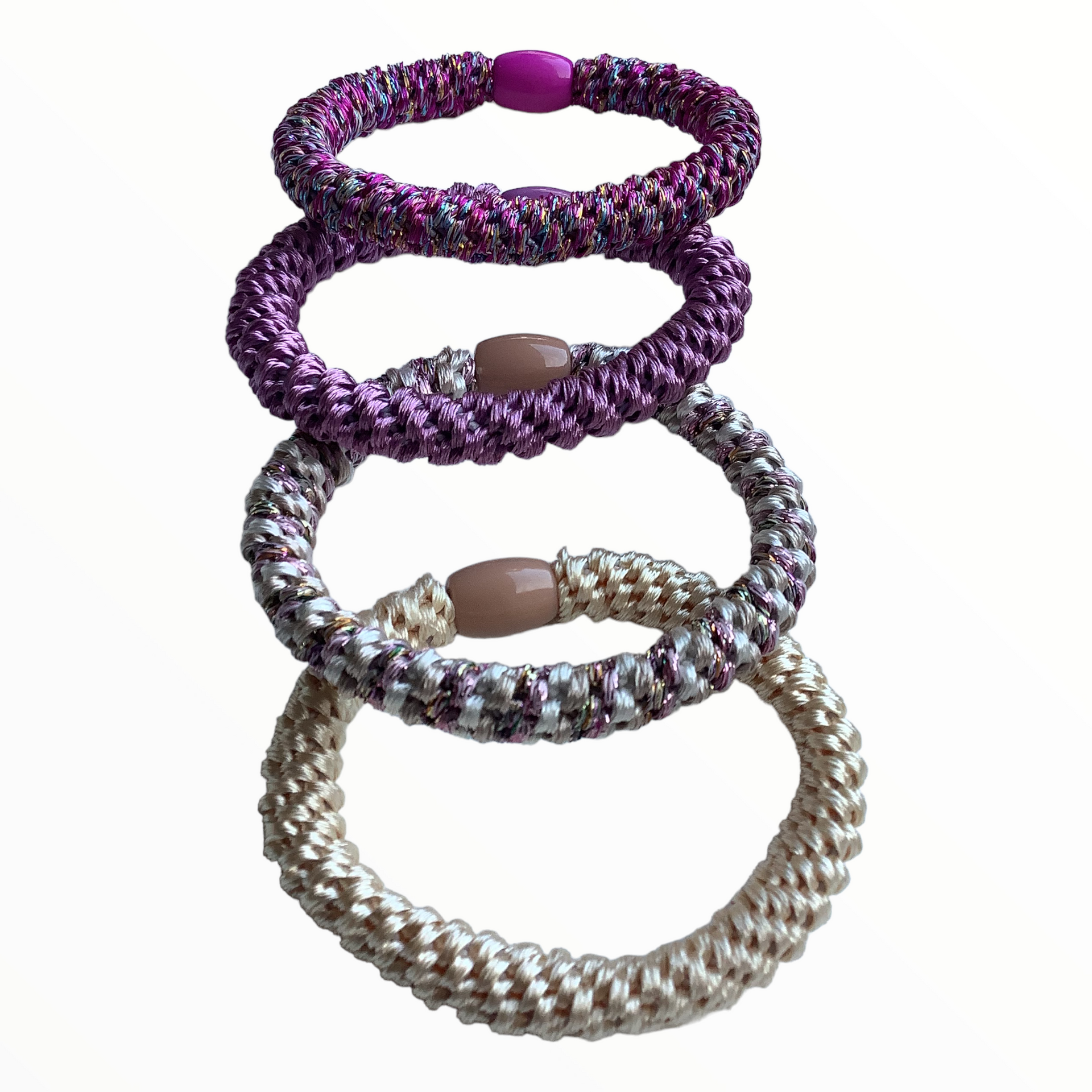 Haarelastiekjes - armbandjes knekkie 4 stuks roze lila beige mix - haaraccessoire