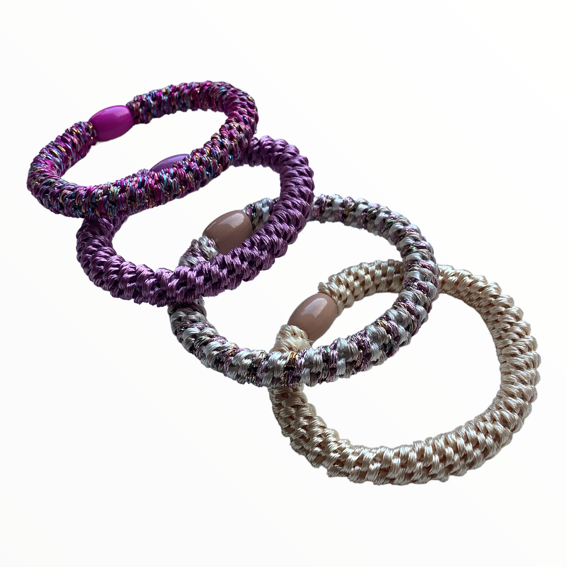 Haarelastiekjes - armbandjes knekkie 4 stuks roze lila beige mix - haaraccessoire