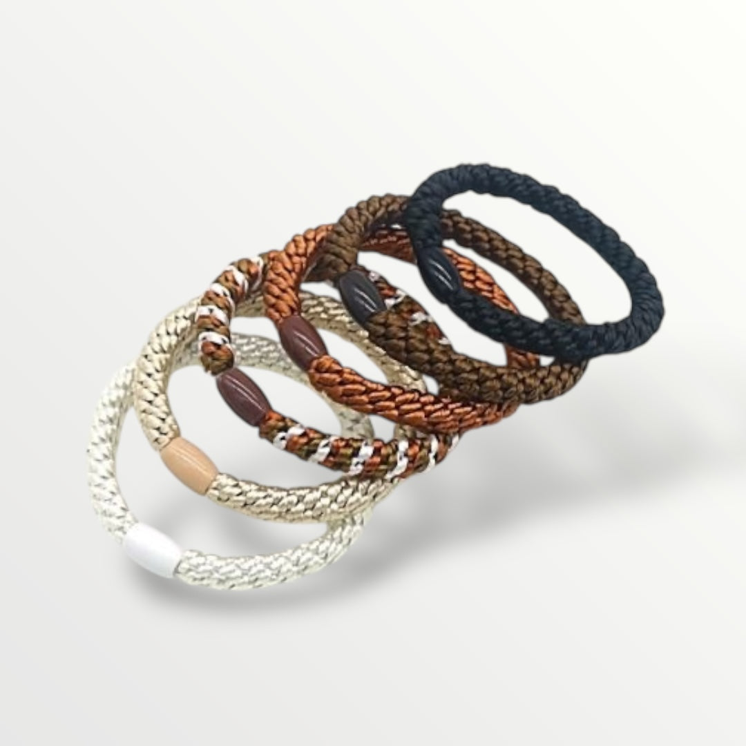 Haarelastiekjes - armbandjes knekkie 6 stuks zwart bruin beige mix - haaraccessoire