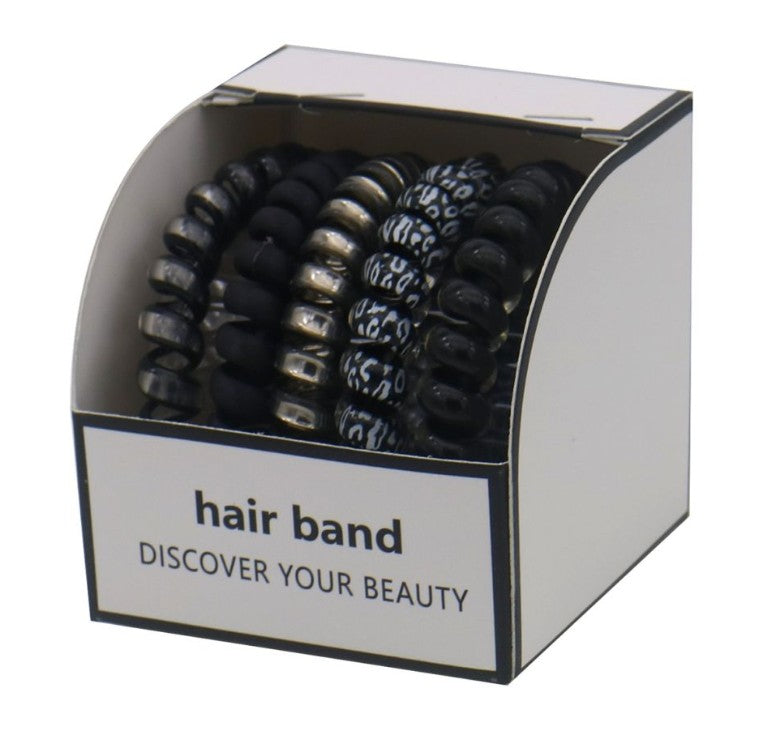 Haarelastiekjes - spiraal - 5 stuks zwart mix - haarelastieken