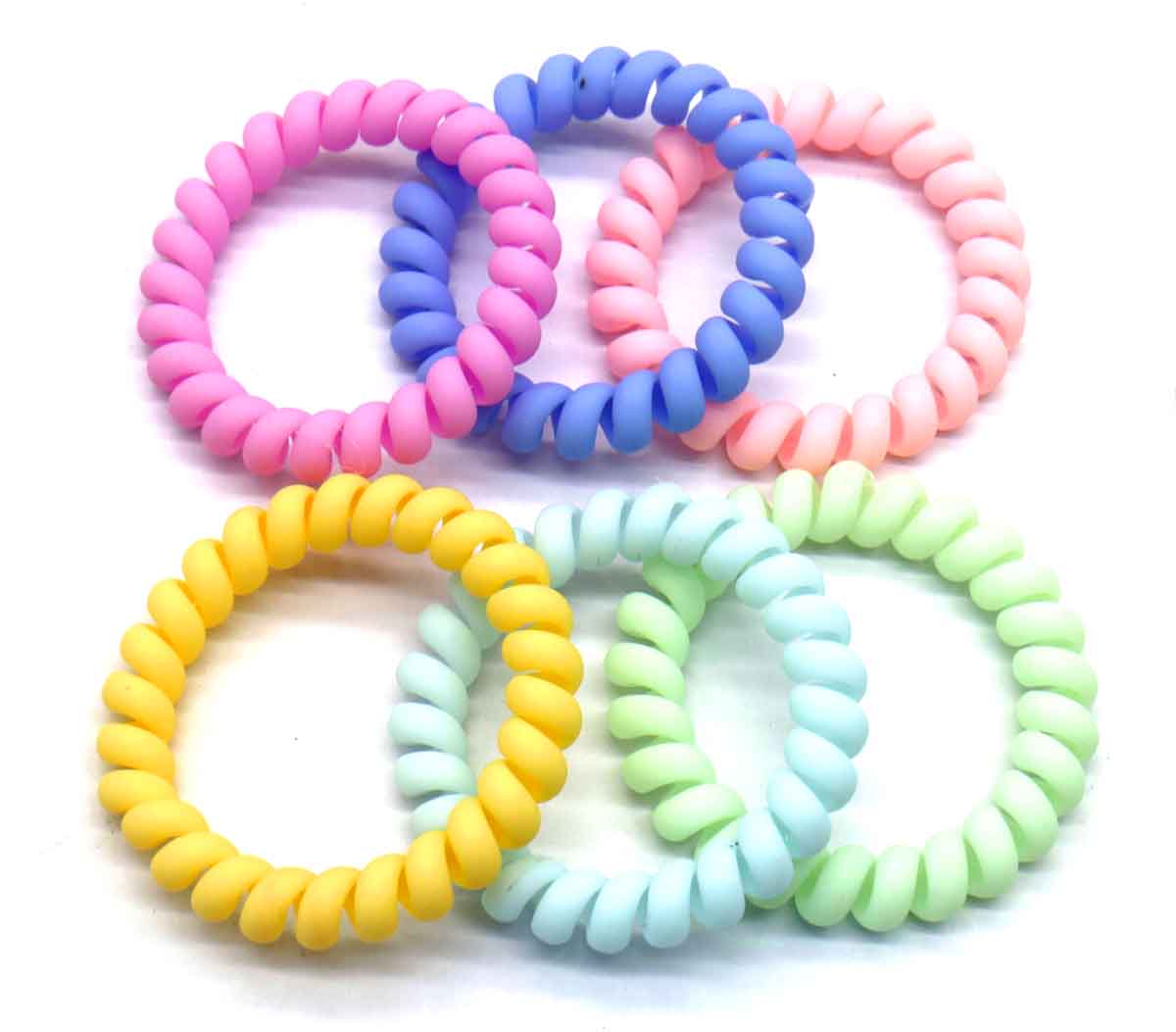 Haarelastiekjes - spiraal - 6 stuks color mix