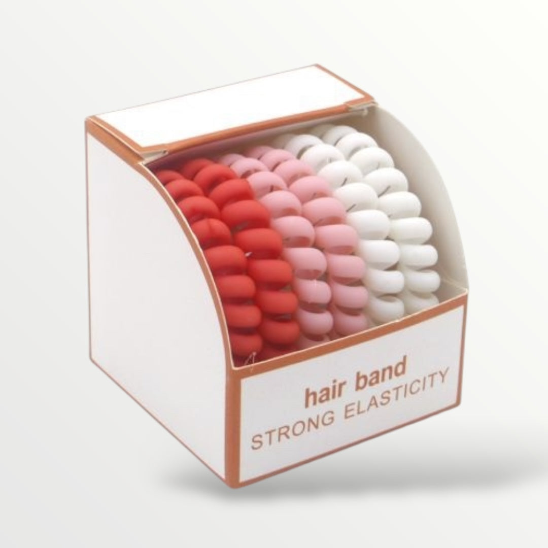 Haarelastiekjes - spiraal - 6 stuks roze-wit - haarelastieken