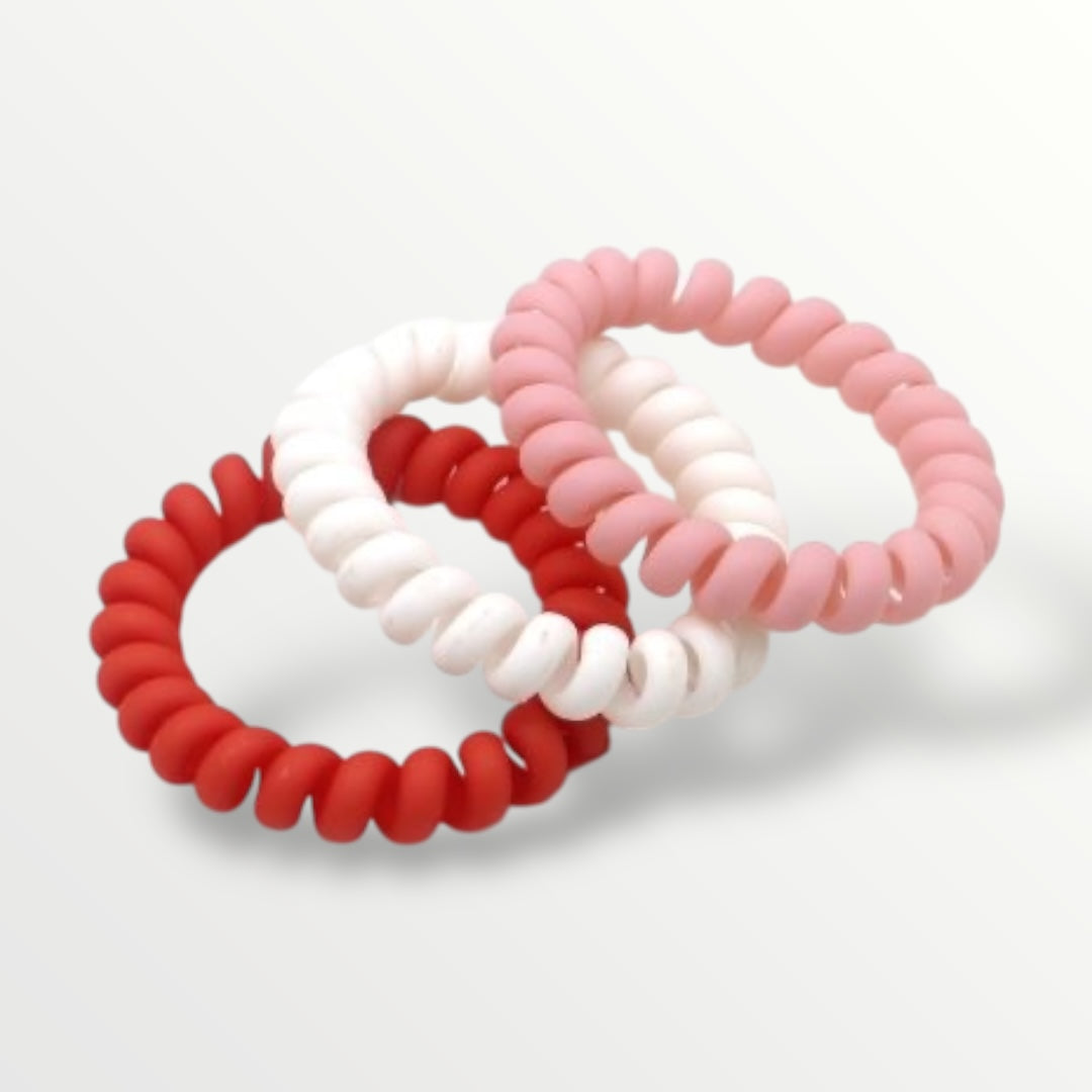 Haarelastiekjes - spiraal - 6 stuks roze-wit - haarelastieken