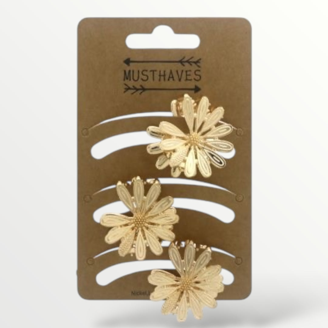 Haarklem flower set 3 stuks - goud - haarklemmen en -clips