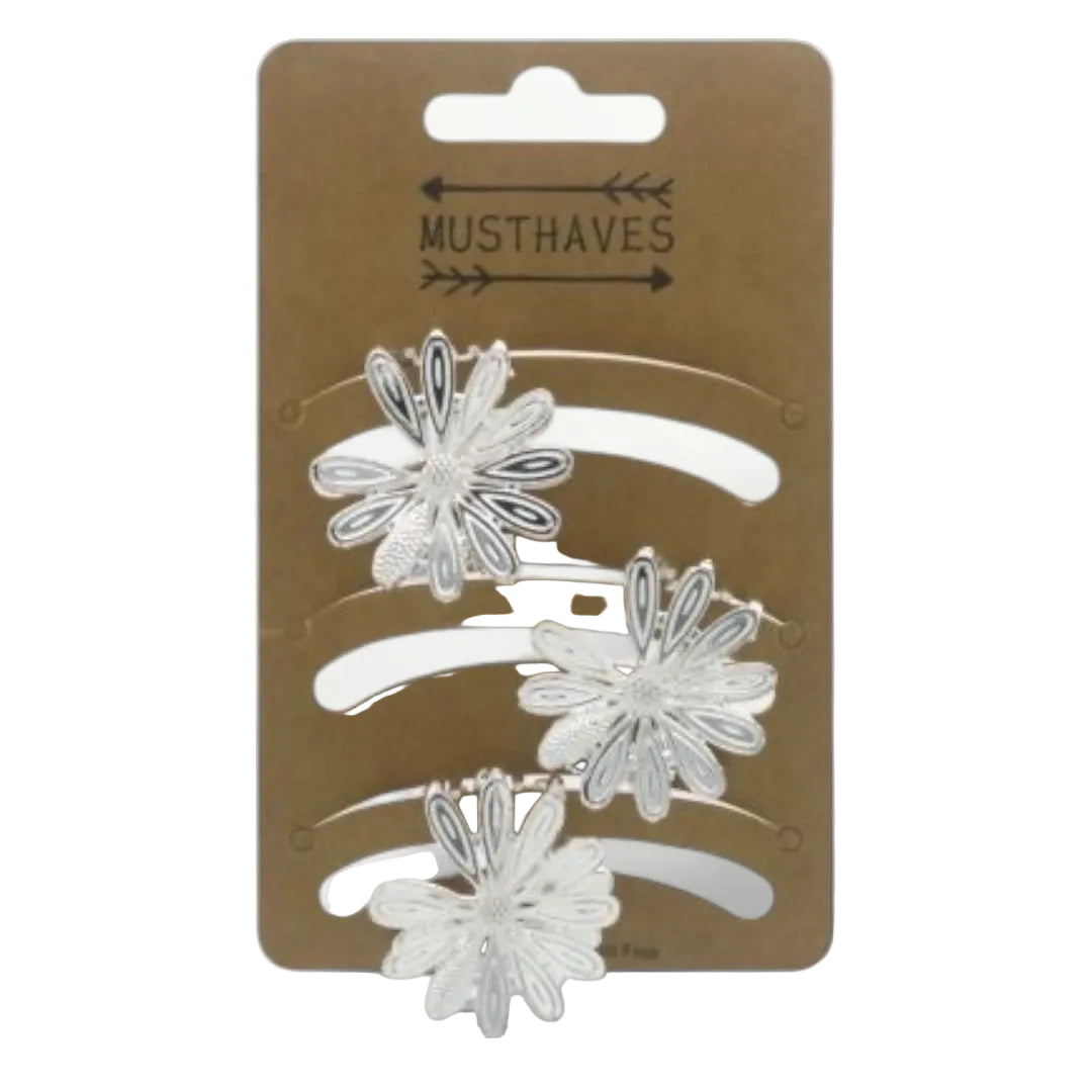 Haarklem flower set 3 stuks - zilver - haarklemmen en -clips