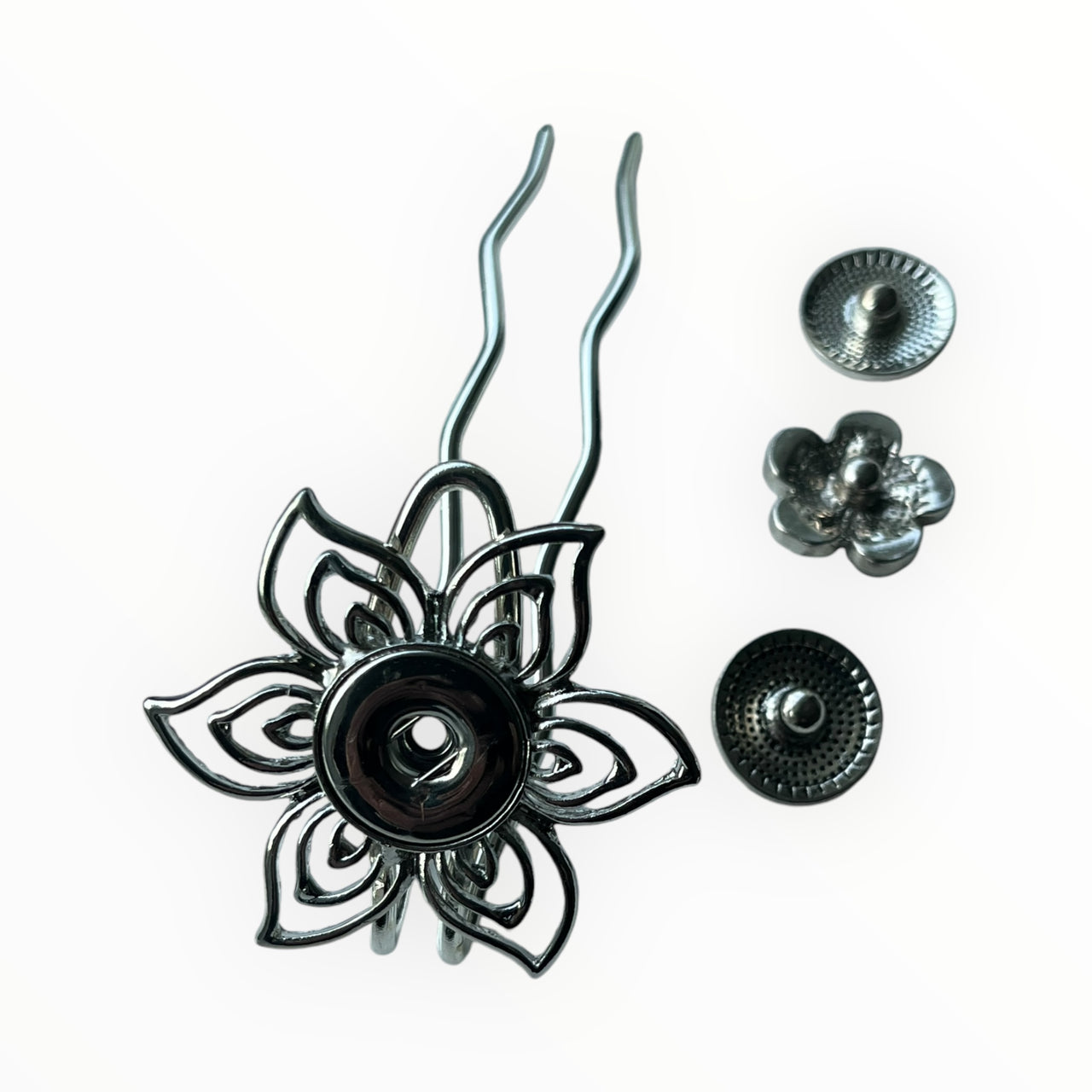 Hairpin short Flower incl. 3 gratis buttons naar keuze