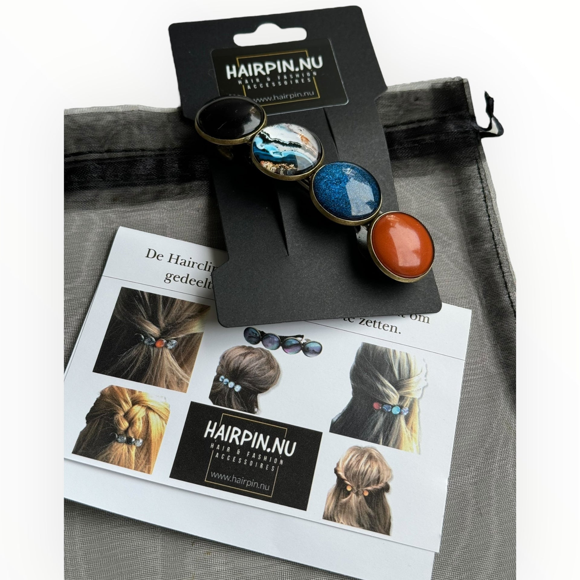 Haarspeld color hairclip bruin blauw print xl - haarspelden