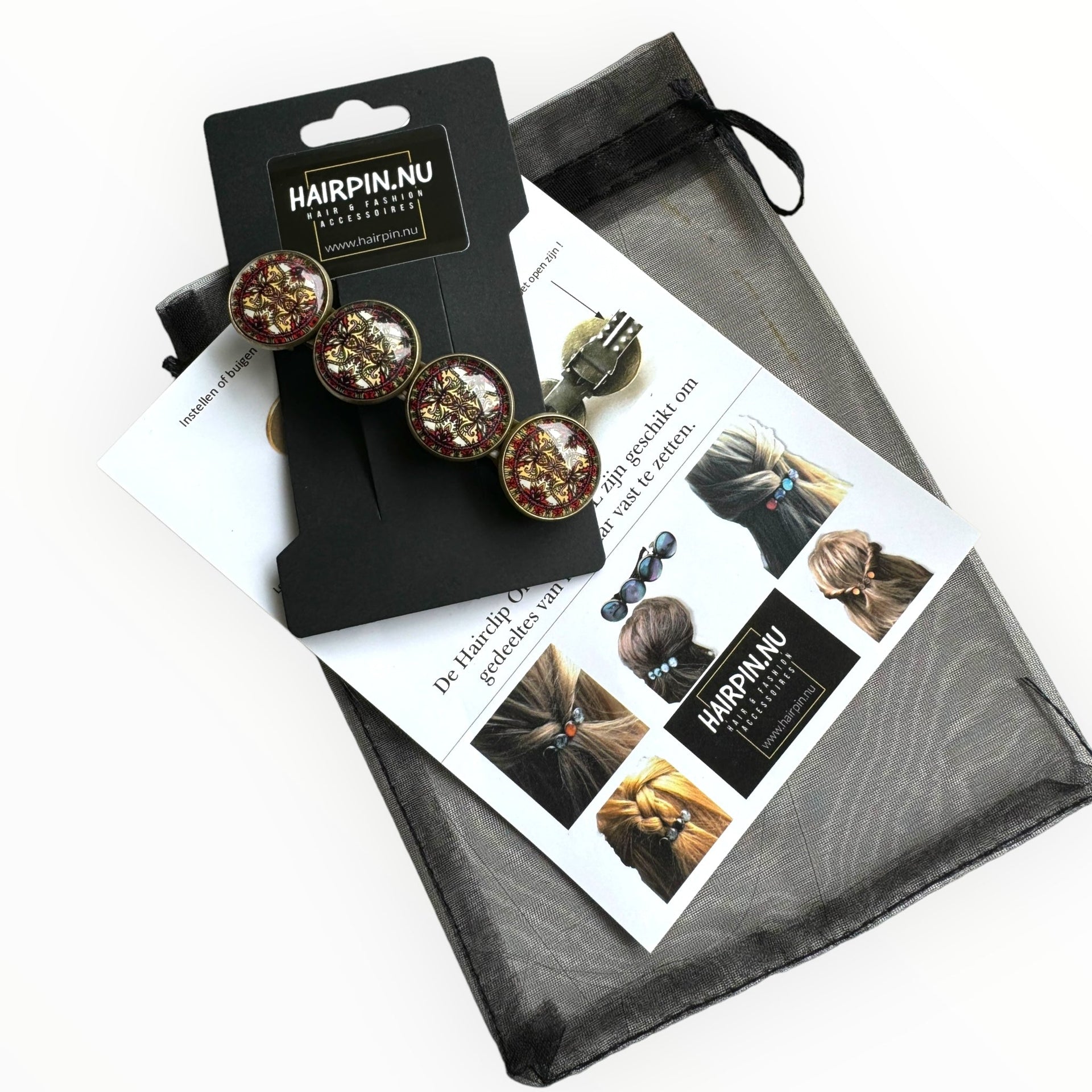 Haarspeld color hairclip bruinrood print xl