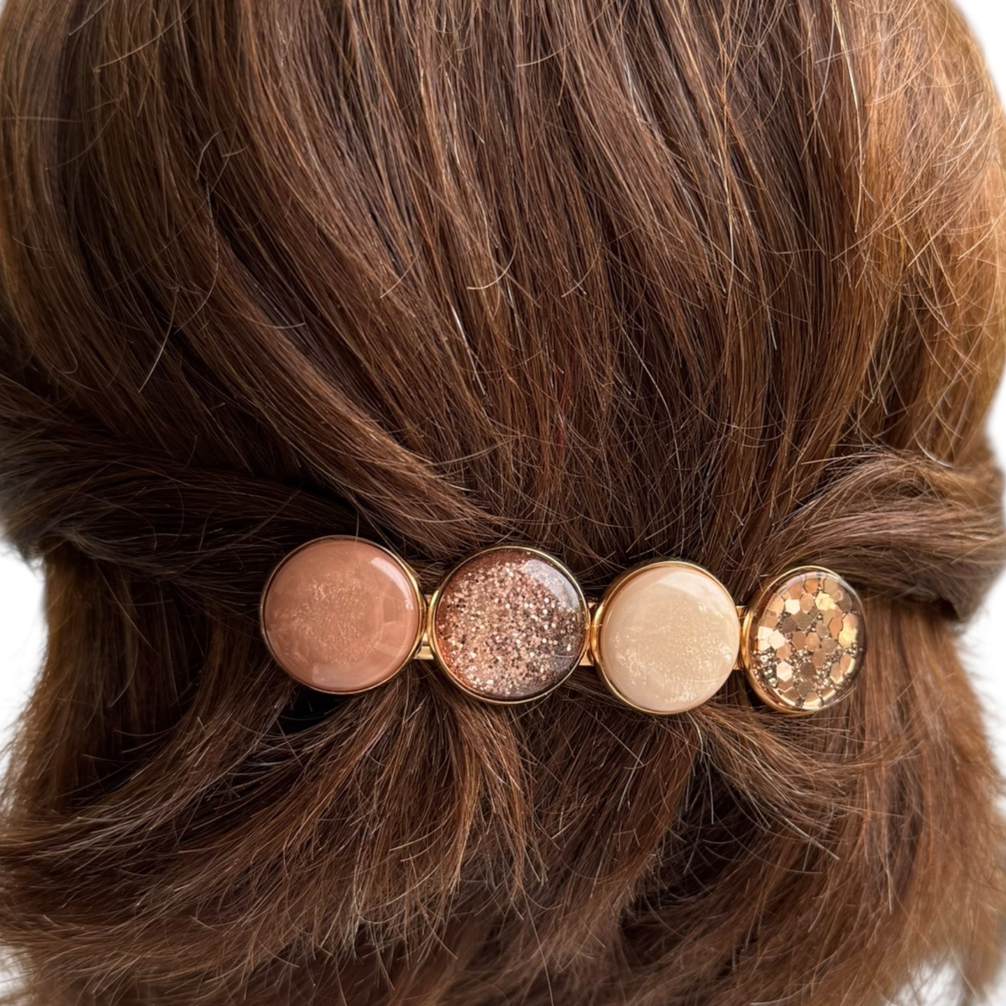 Haarspeld color hairclip cabochon – bruin taupe sparkle | elegant met gouden frame - haarspelden