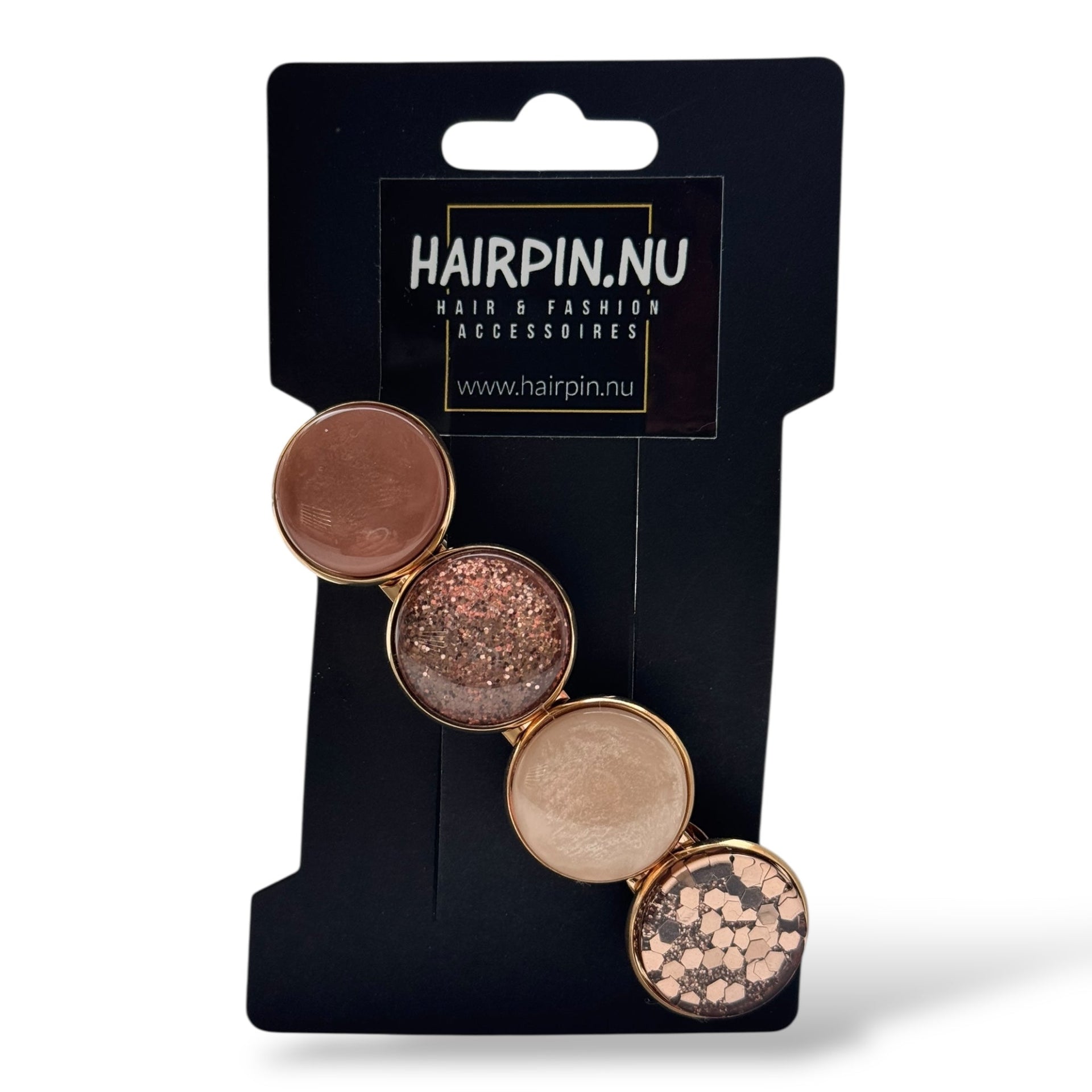 Haarspeld color hairclip cabochon – bruin taupe sparkle | elegant met gouden frame - haarspelden