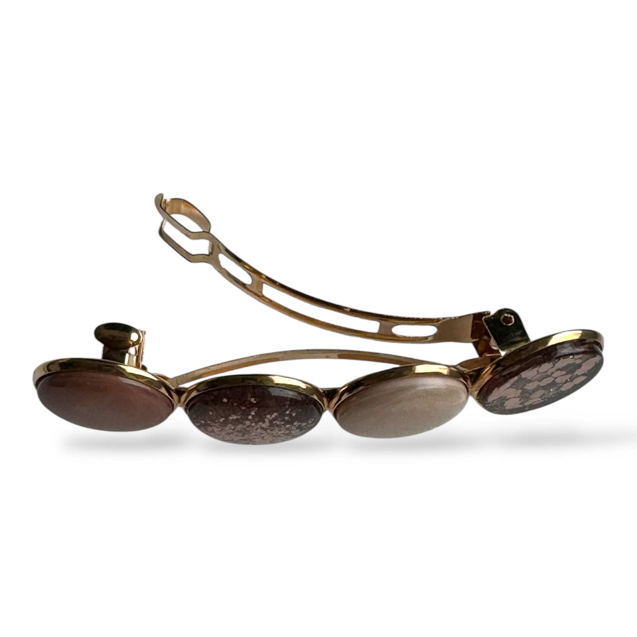 Haarspeld color hairclip cabochon – bruin taupe sparkle | elegant met gouden frame - haarspelden