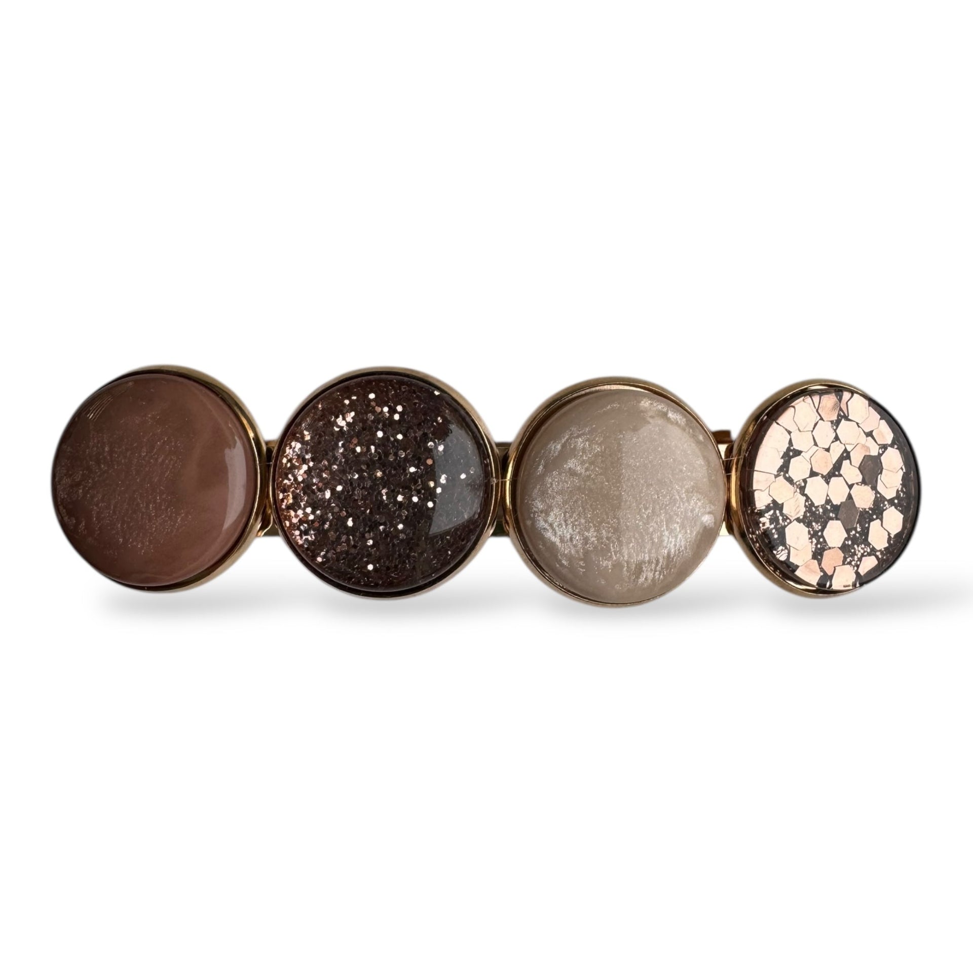 Haarspeld color hairclip cabochon – bruin taupe sparkle | elegant met gouden frame - haarspelden