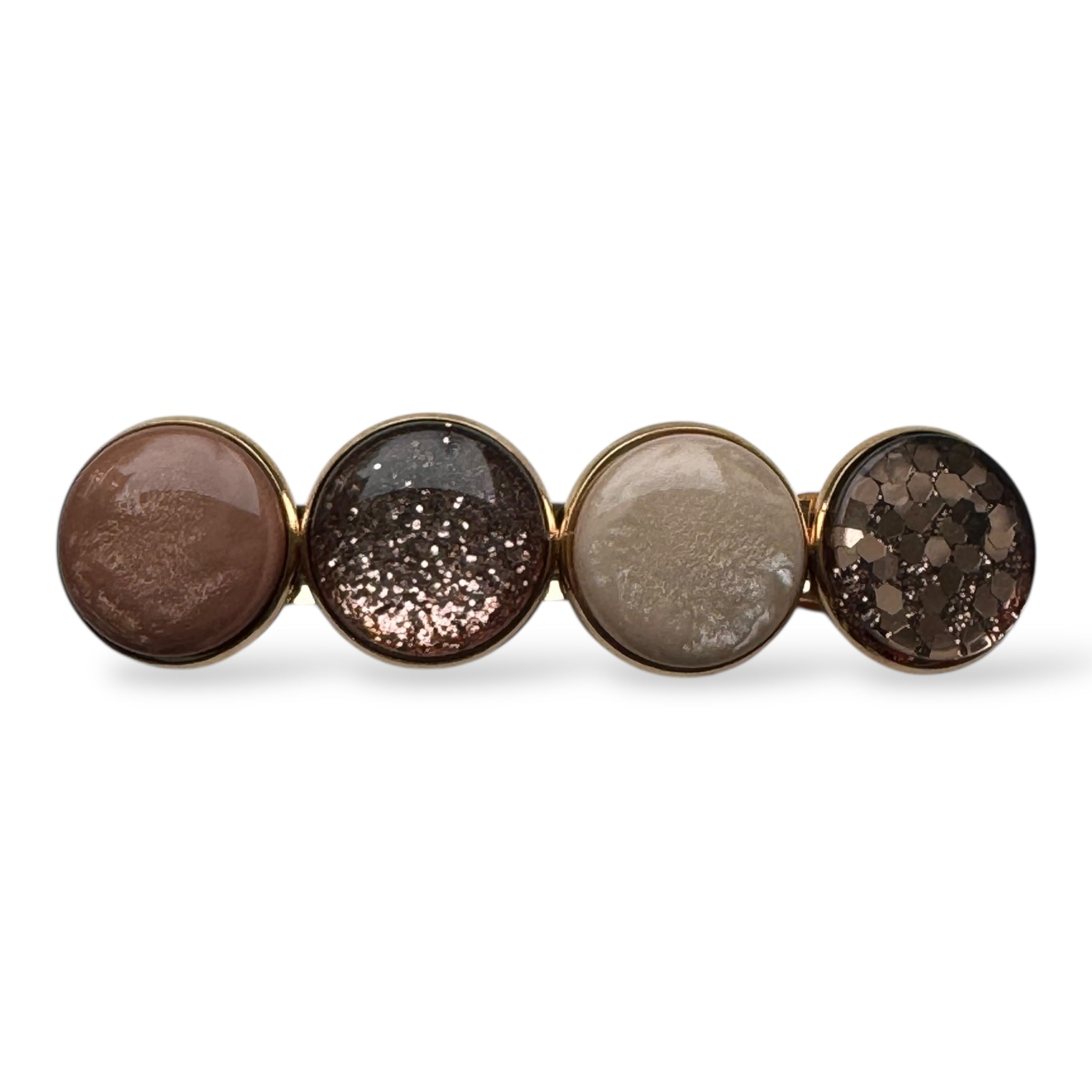 Haarspeld color hairclip cabochon – bruin taupe sparkle | elegant met gouden frame - haarspelden