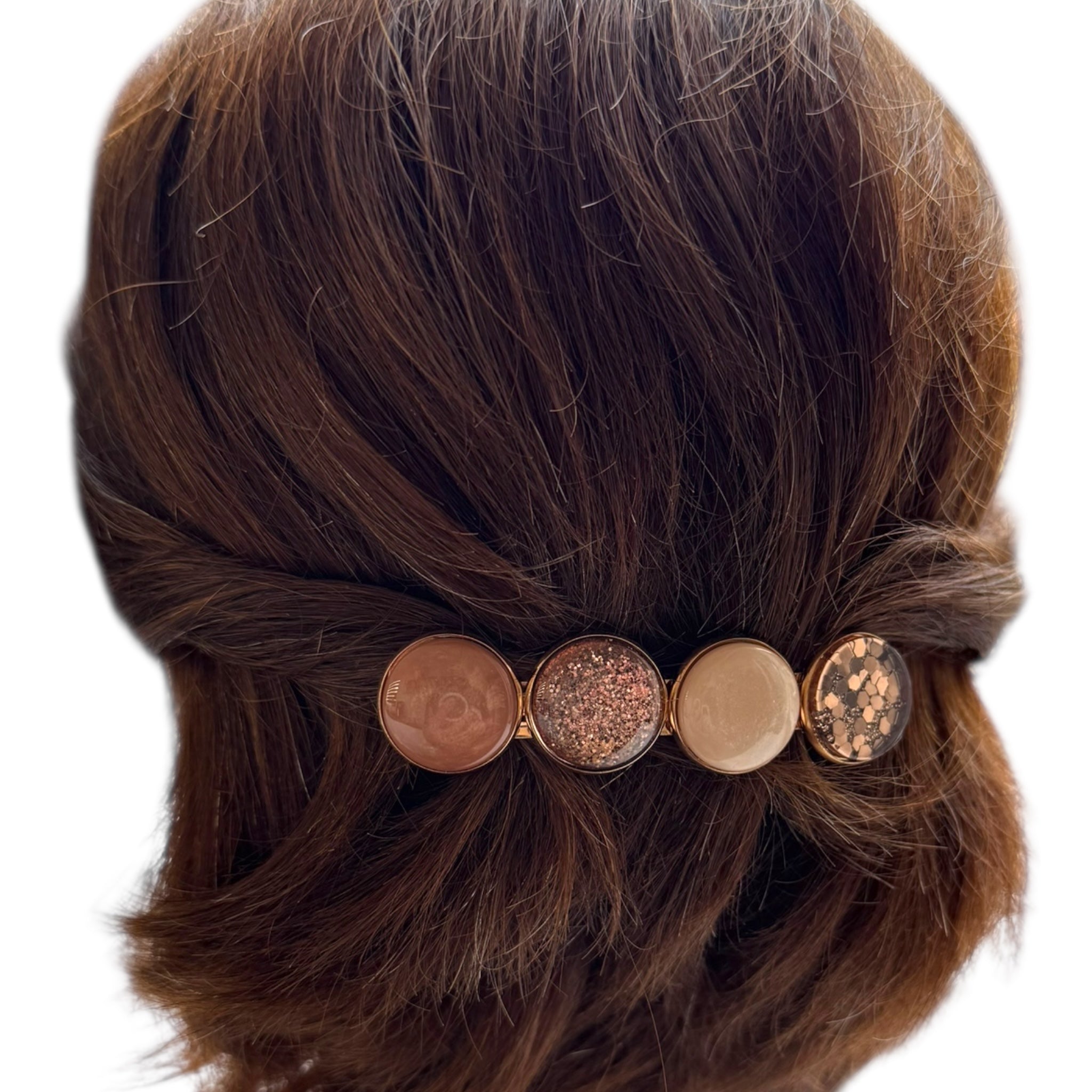 Haarspeld color hairclip cabochon – bruin taupe sparkle | elegant met gouden frame - haarspelden