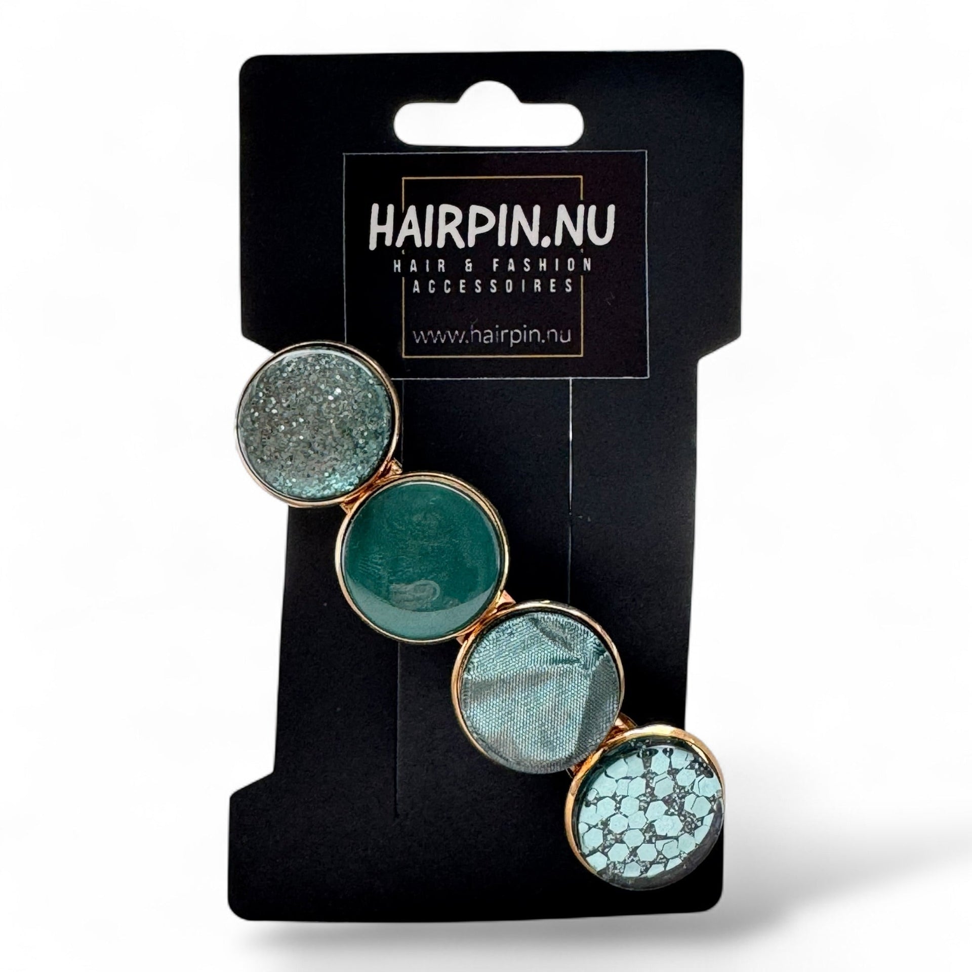 Haarspeld color hairclip cabochon – petrol groen sparkle | elegant met gouden frame - haarspelden