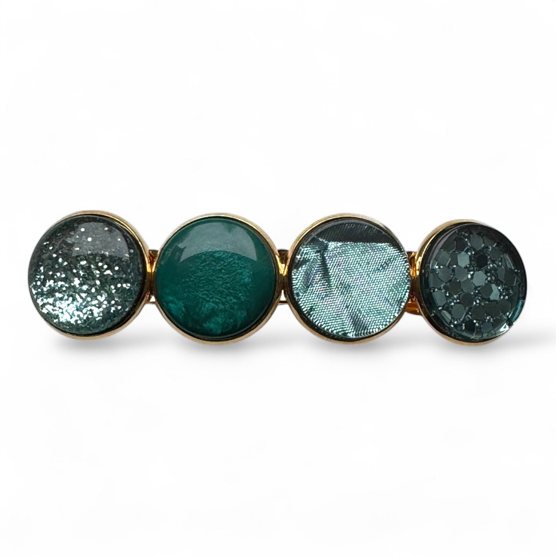 Haarspeld color hairclip cabochon – petrol groen sparkle | elegant met gouden frame - haarspelden