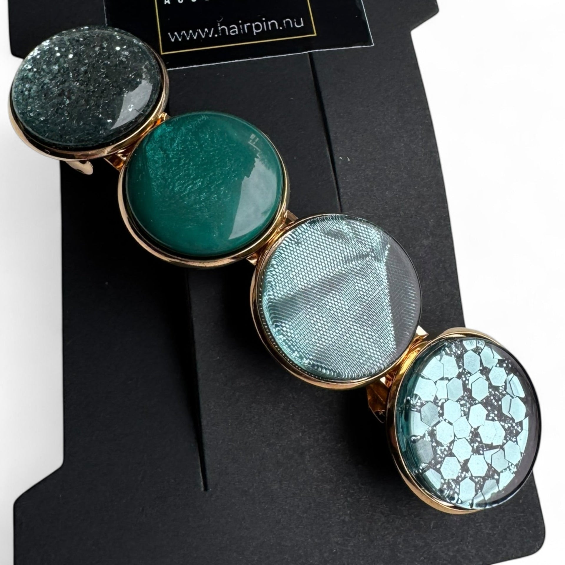 Haarspeld color hairclip cabochon – petrol groen sparkle | elegant met gouden frame - haarspelden