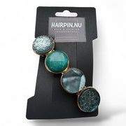 Haarspeld color hairclip cabochon – petrol groen sparkle | elegant met gouden frame - haarspelden