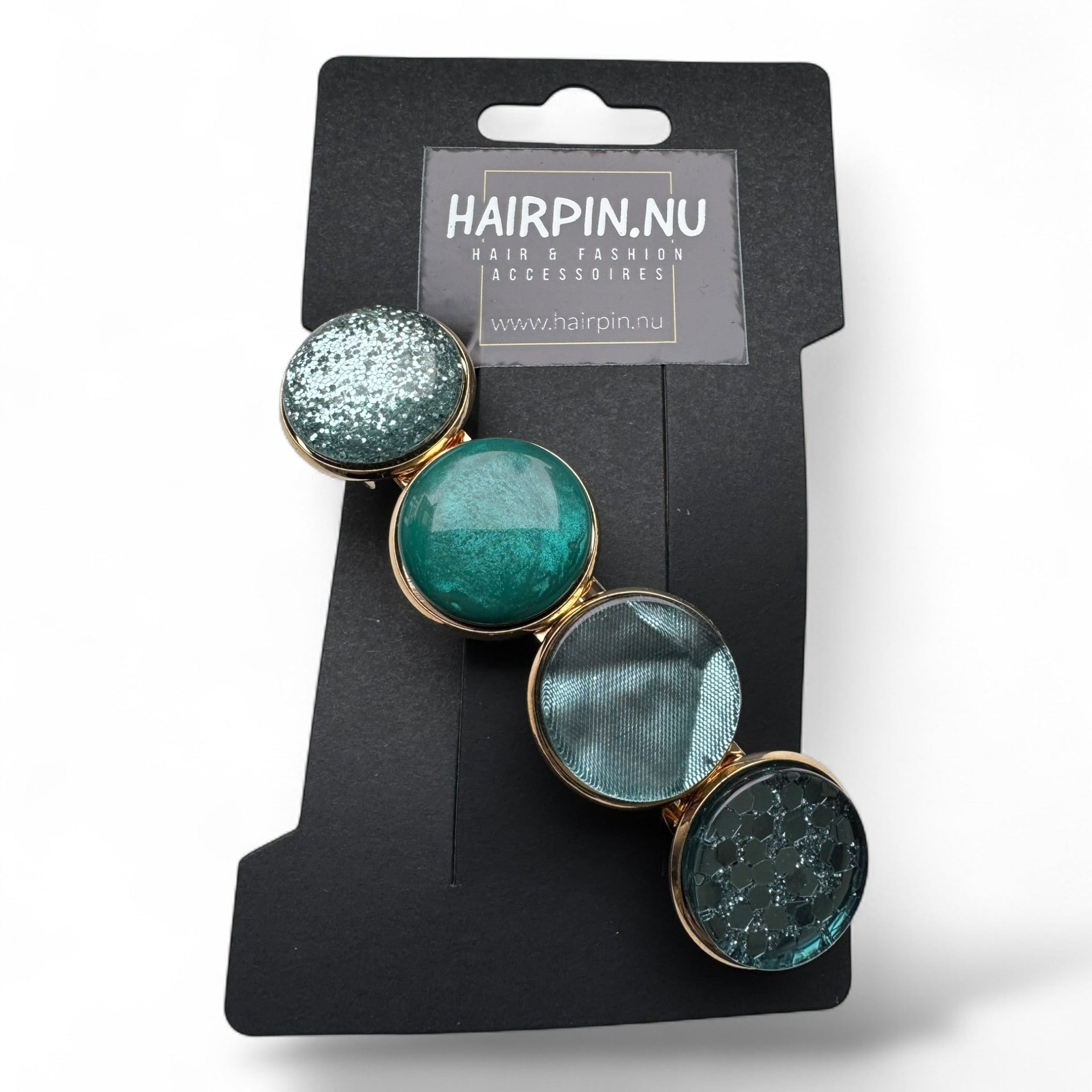 Haarspeld color hairclip cabochon – petrol groen sparkle | elegant met gouden frame - haarspelden
